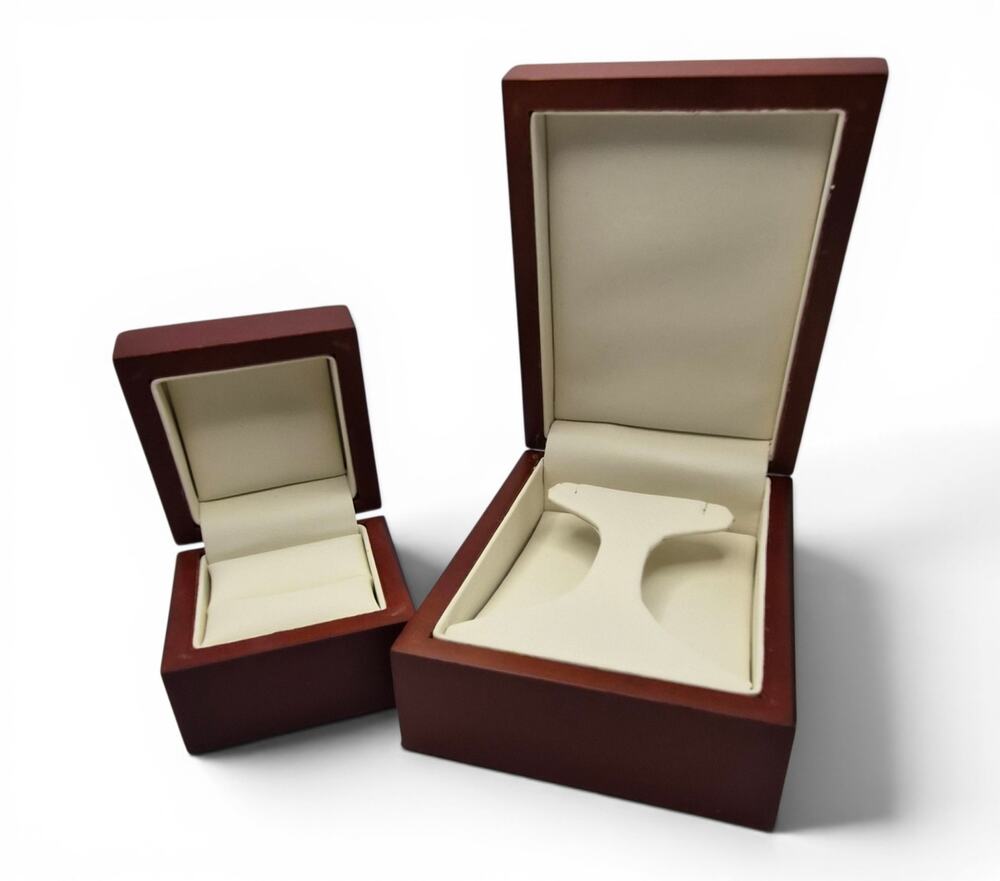 Wood Jewelry Presentation Box Set Ring Box Display Case Mahogany Tone